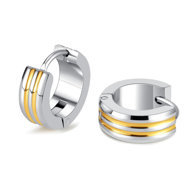 Simple stainless steel huggie earrings for men