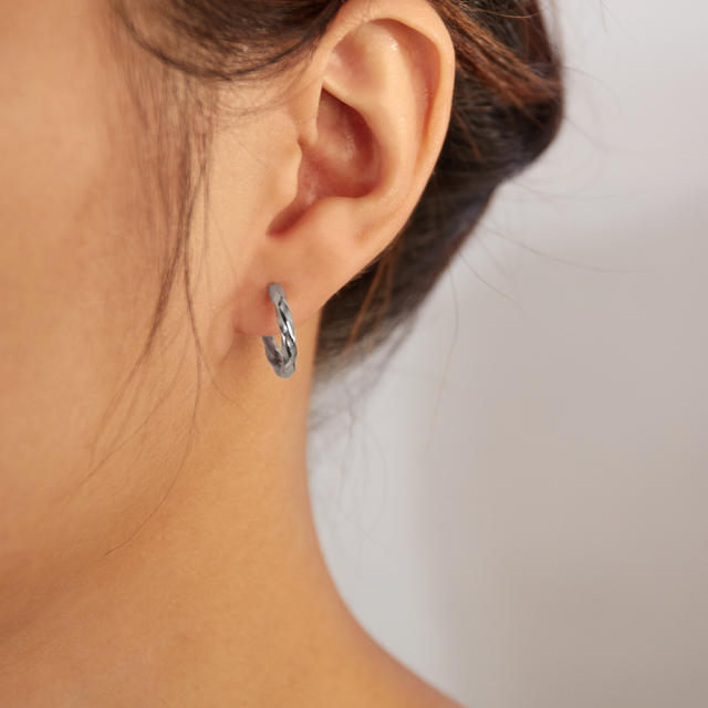 Simple twisted small hoop stainless steel earrings