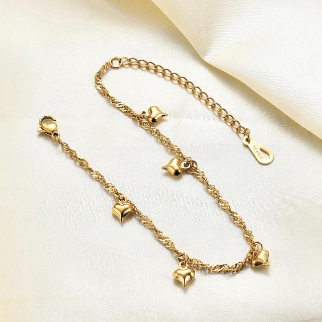 18KG concise heart charm stainless steel bracelet