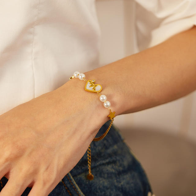 Irregular shape heart pearl bead stainless steel bracelet