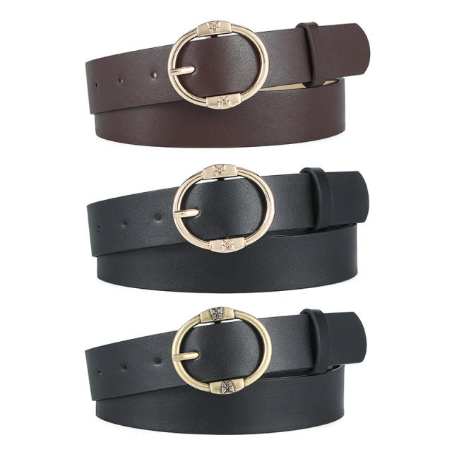 Oval shape PU leather women buckle belt