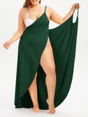Hot sale plus size one piece wrap dress beach dress