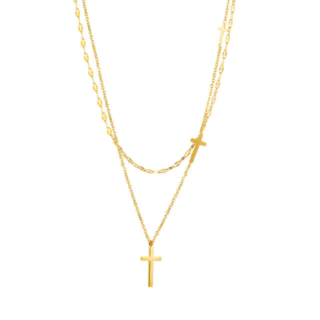 Dainty two layer tiny cross stainless steel necklace