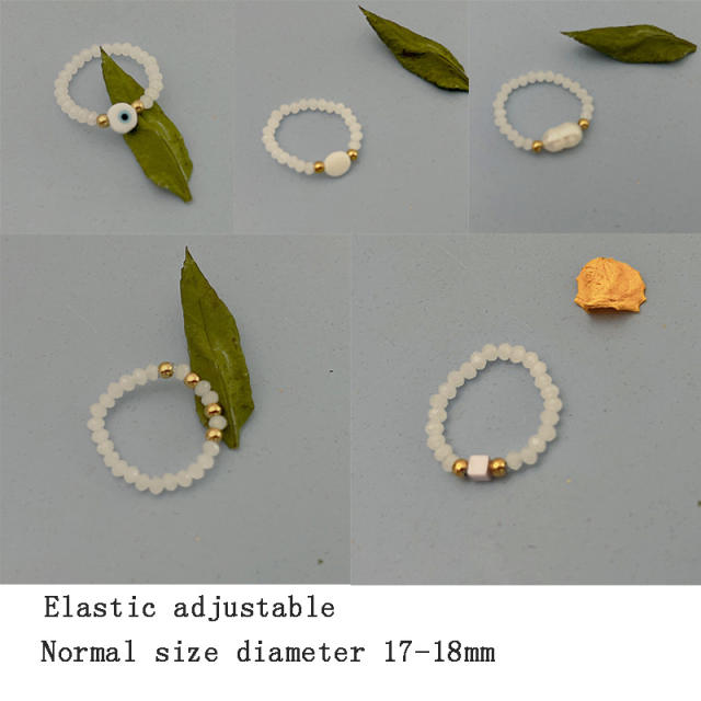 Creative handmade opal stone stainless steel bead elastic rings