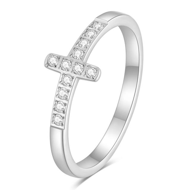 Korean fashion diamond cross stainless steel finger rings