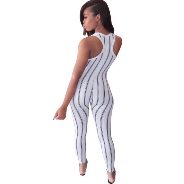 Sexy striped pattern tight women jumpsuit