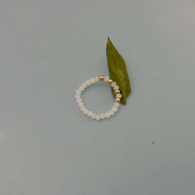 Creative handmade opal stone stainless steel bead elastic rings