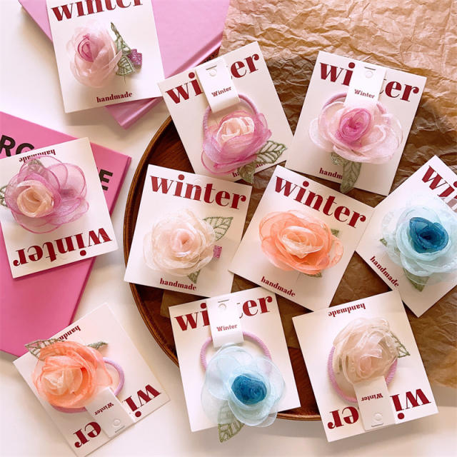Spring handmade camellia flower hair ties for girls