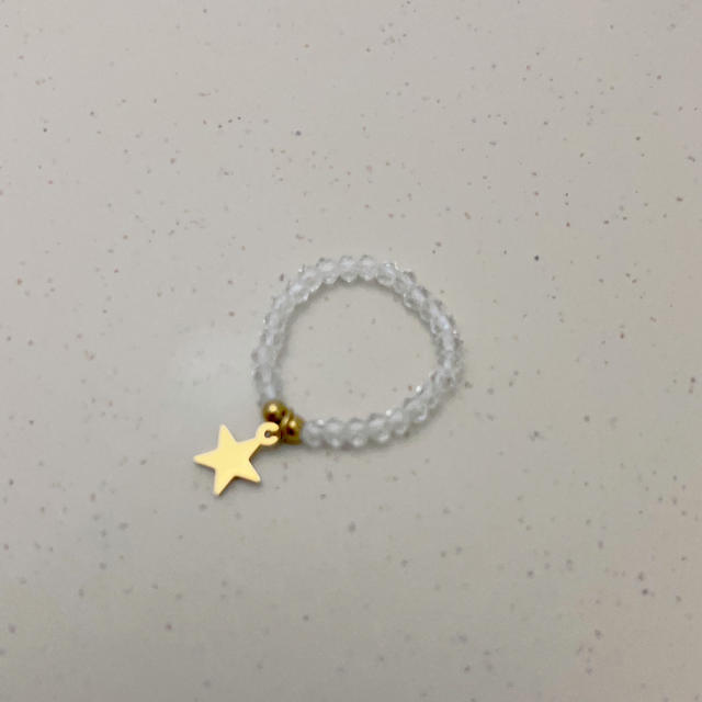 Concise stainless steel moon star charm beaded elastic rings