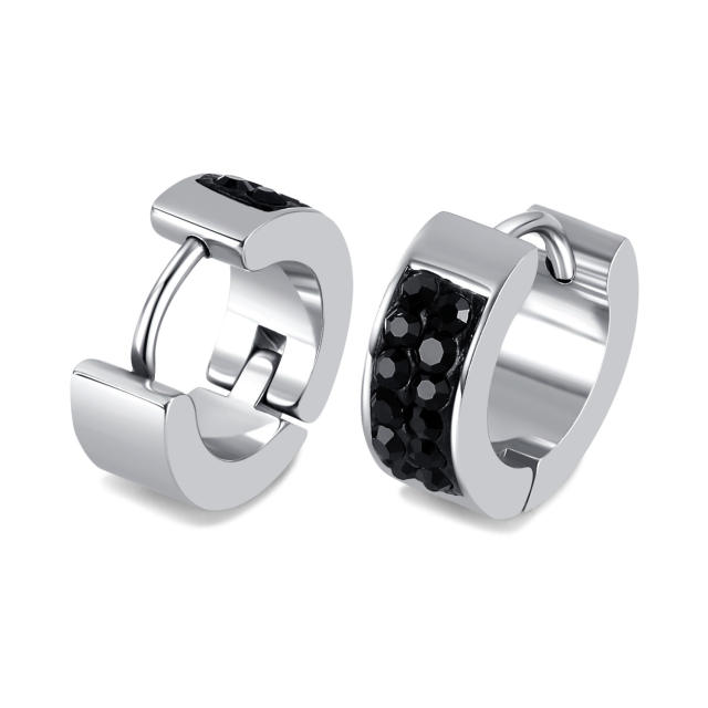 Chic black cubic zircon stainless steel huggie earrings for men