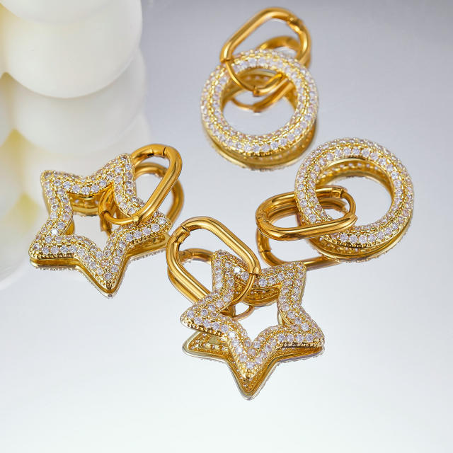 Delicate full diamond circle star stainless steel earrings