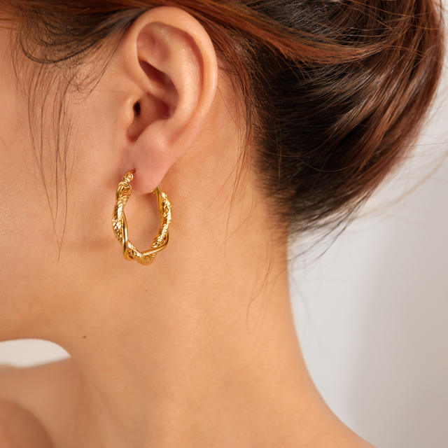 Personality twisted hoop stainless steel earrings