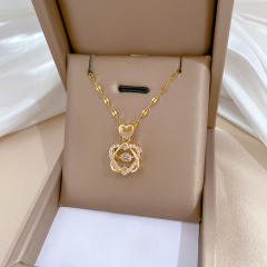 Dainty stainless steel chain diamond pendant necklace
