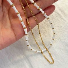 Summer white shell bamboo two layer stainless steel necklace