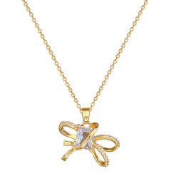 Dainty diamond bow stainless steel chain necklace set