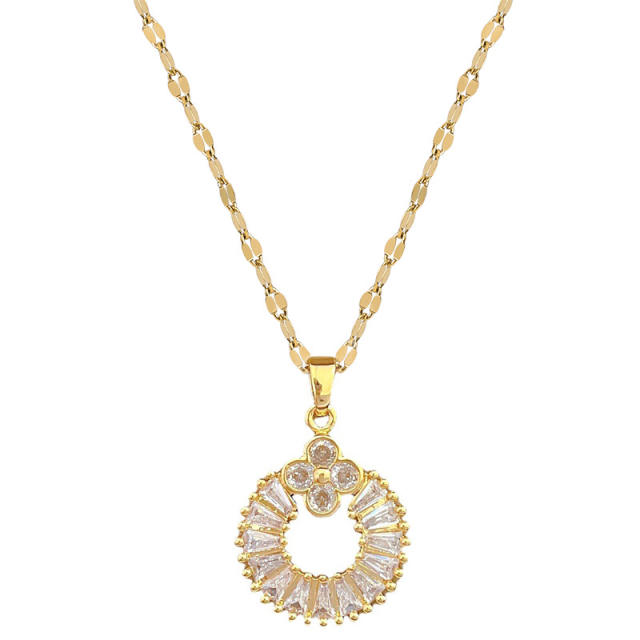 Delicate diamond circle tiny bow stainless steel necklace set