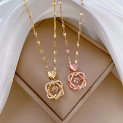 Dainty stainless steel chain diamond pendant necklace