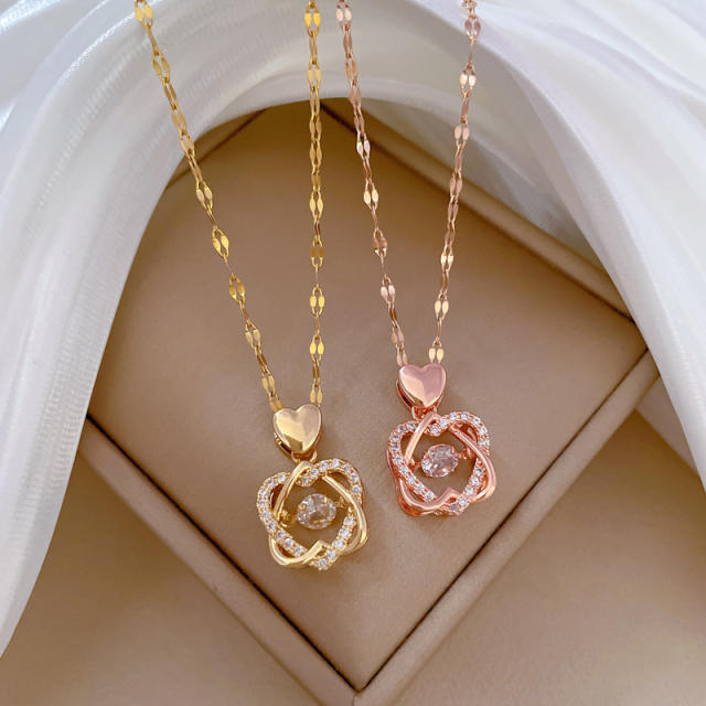 Dainty stainless steel chain diamond pendant necklace