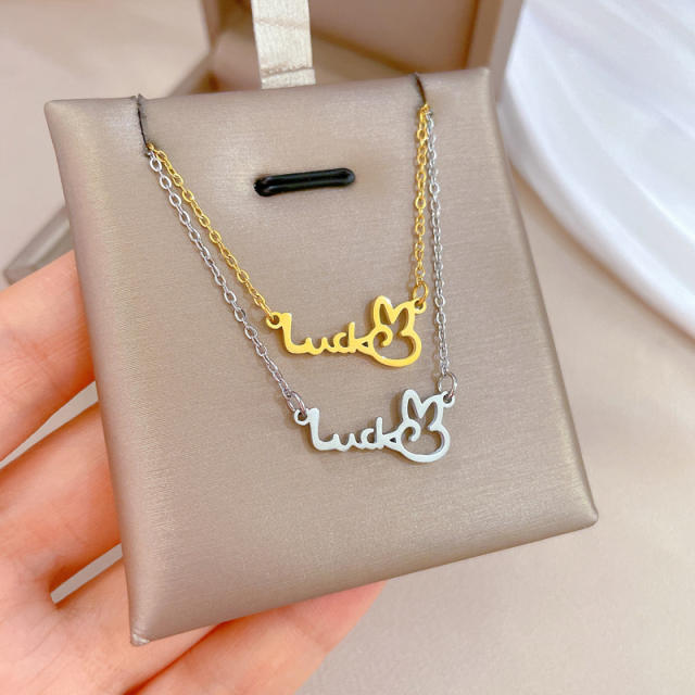 Funny lucky rabbit dainty stainless steel necklace