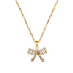 Decliate dainty diamond bow stainless steel chain necklace set