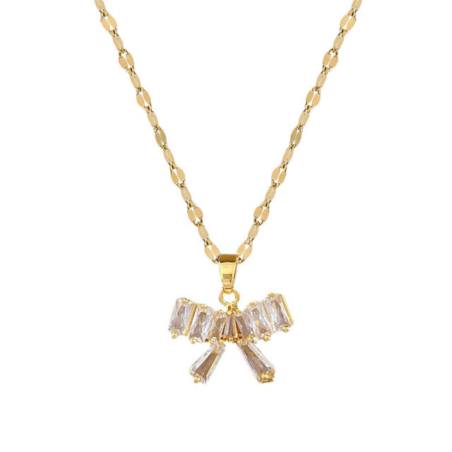 Decliate dainty diamond bow stainless steel chain necklace set