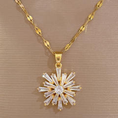 Dainty diamond snowflake stainless steel chain necklace set