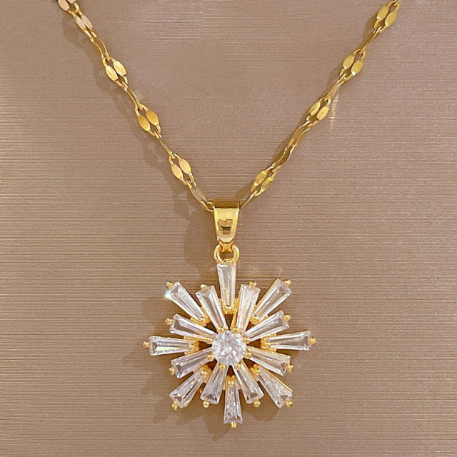 Dainty diamond snowflake stainless steel chain necklace set