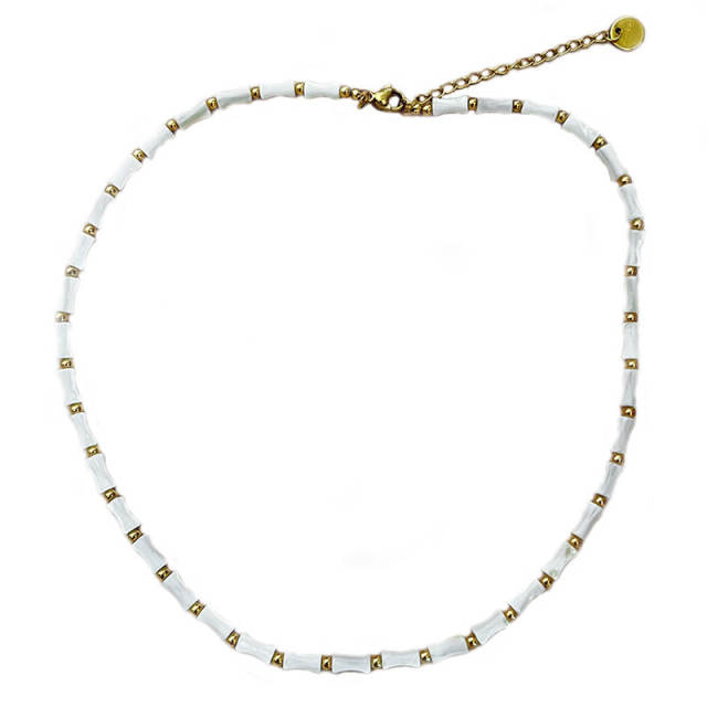Summer white shell bamboo two layer stainless steel necklace