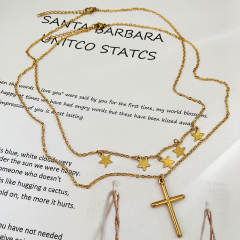 Simple tiny star cross pendant stainless steel necklace
