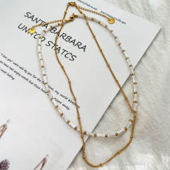 Summer white shell bamboo two layer stainless steel necklace