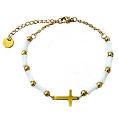 Holiday tiny side cross bamboo bead stainless steel bracelet