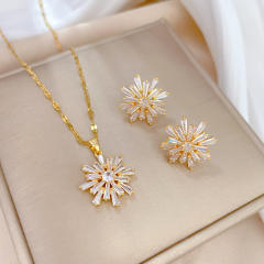 Dainty diamond snowflake stainless steel chain necklace set