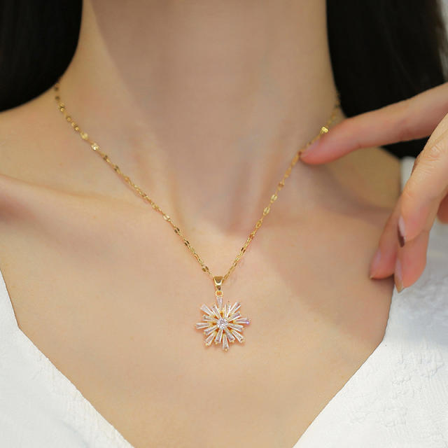 Dainty diamond snowflake stainless steel chain necklace set