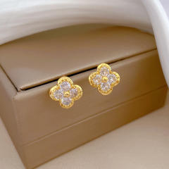 Dainty diamond clover stainless steel chain necklace set