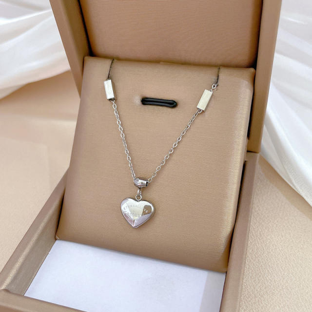 Chic engrave letter heart stainless steel necklace