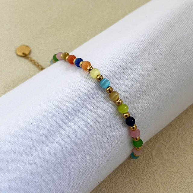 Summer colorful opal stone stainless steel bead bracelet
