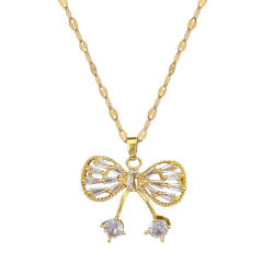 Dainty diamond bow stainless steel chain necklace set