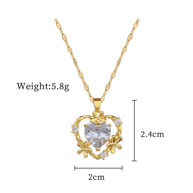 Dainty diamond heart stainless steel chain necklace set