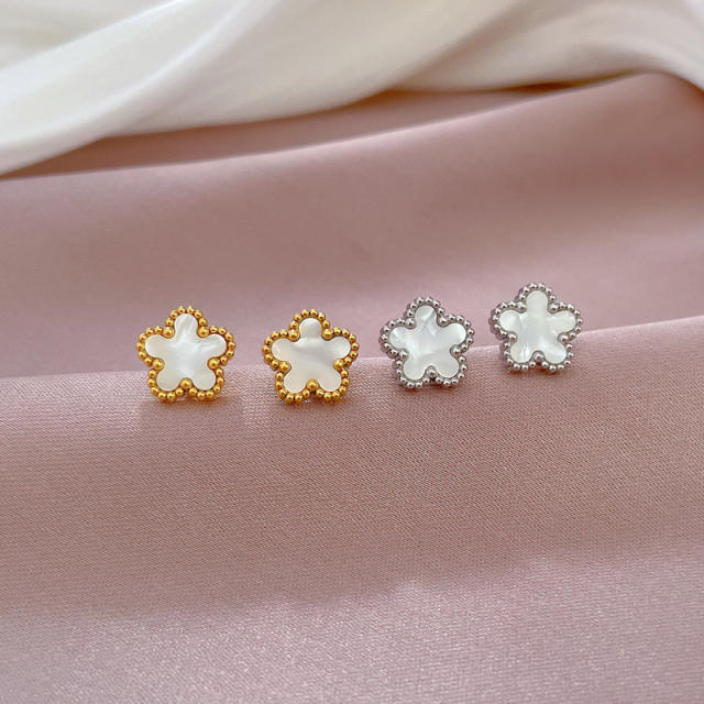 Concise five petal flower stainless steel studs earrings