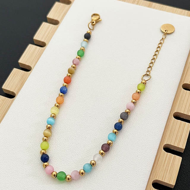 Summer colorful opal stone stainless steel bead bracelet
