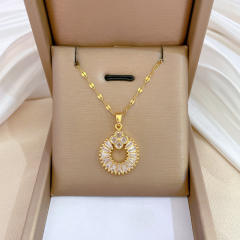 Delicate diamond circle tiny bow stainless steel necklace set