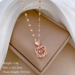 Dainty stainless steel chain diamond pendant necklace