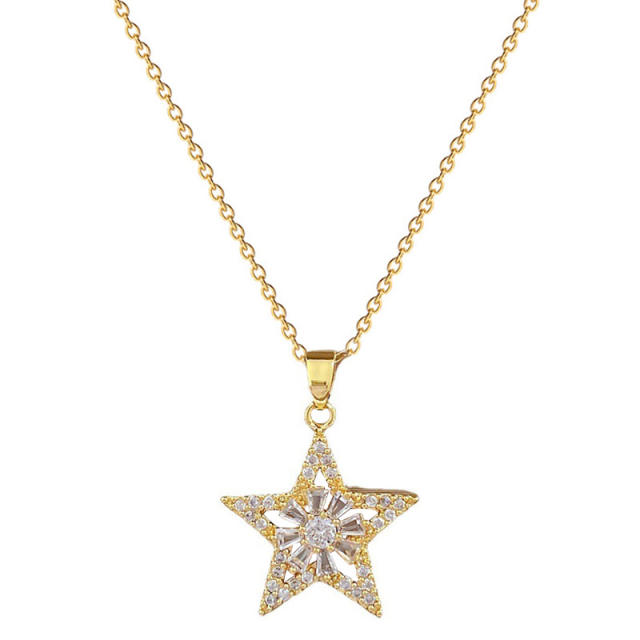 Dainty diamond star stainless steel chain necklace set
