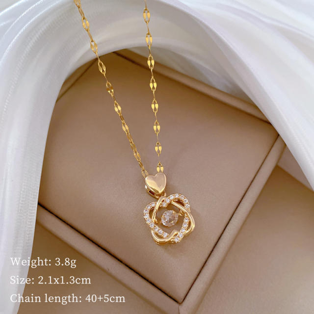 Dainty stainless steel chain diamond pendant necklace