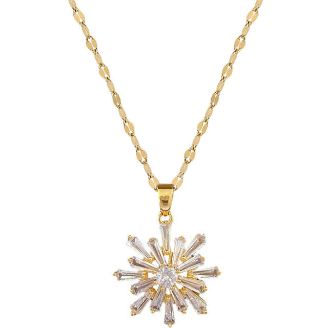 Dainty diamond snowflake stainless steel chain necklace set