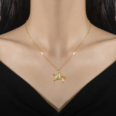 Dainty diamond bow stainless steel chain necklace set