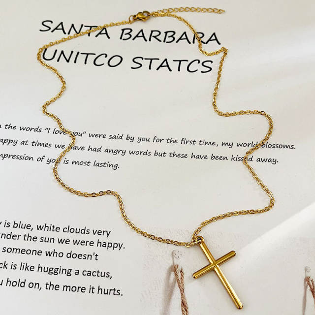 Simple tiny star cross pendant stainless steel necklace