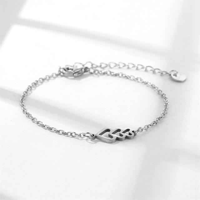 Korean fashion hollow out heart dainty stainless steel bracelet