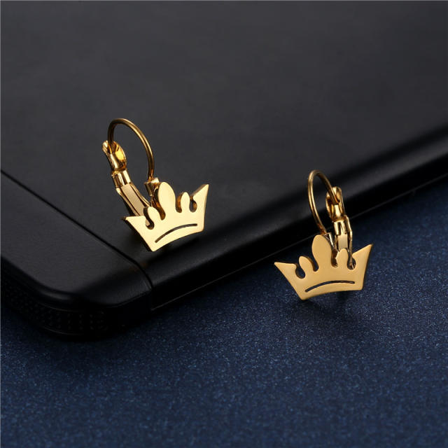 Cute crown stainless steel huggie earrings