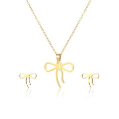Cute hollow bow dainty stainless steel necklace set